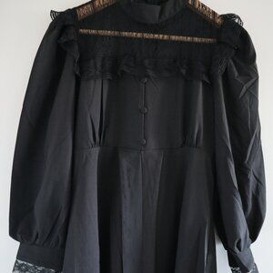 Vintage-style gothic midi dress, black, XS petite - Victorian witchy lolita